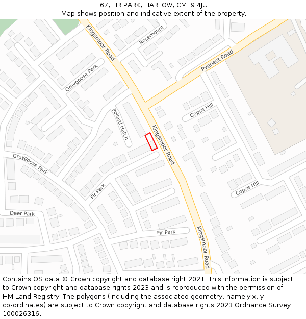 67, FIR PARK, HARLOW, CM19 4JU: Location map and indicative extent of plot