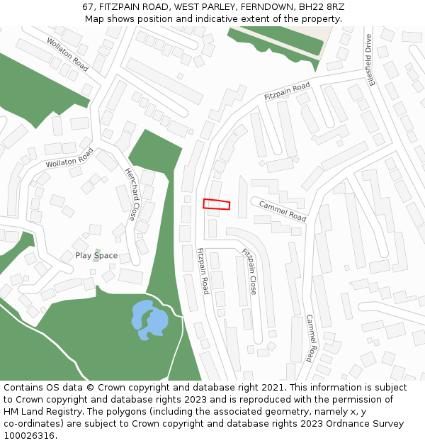 67, FITZPAIN ROAD, WEST PARLEY, FERNDOWN, BH22 8RZ: Location map and indicative extent of plot