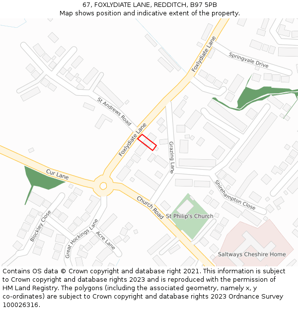 67, FOXLYDIATE LANE, REDDITCH, B97 5PB: Location map and indicative extent of plot