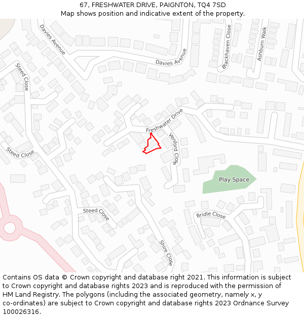 67, FRESHWATER DRIVE, PAIGNTON, TQ4 7SD: Location map and indicative extent of plot