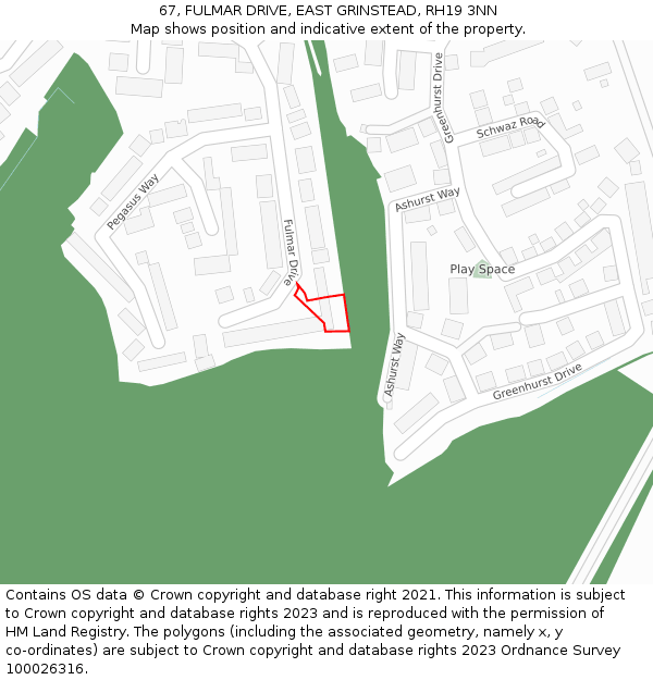 67, FULMAR DRIVE, EAST GRINSTEAD, RH19 3NN: Location map and indicative extent of plot