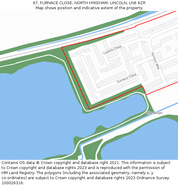 67, FURNACE CLOSE, NORTH HYKEHAM, LINCOLN, LN6 9ZR: Location map and indicative extent of plot