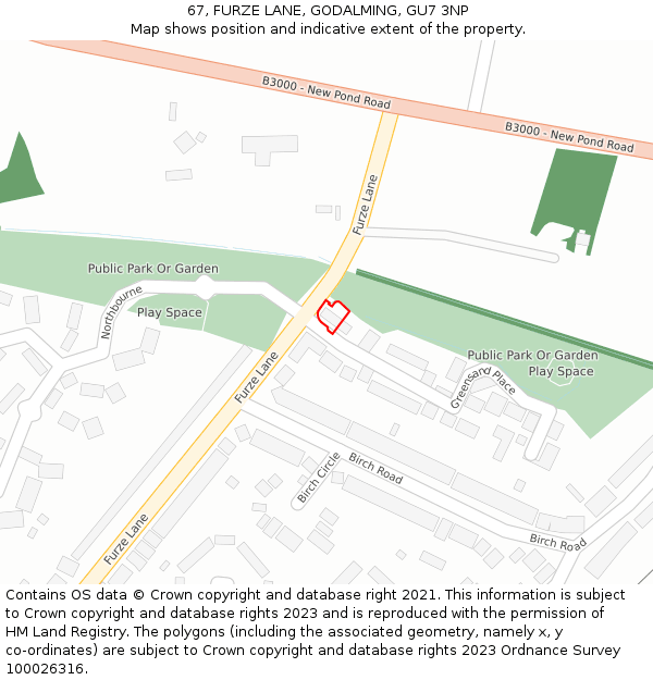 67, FURZE LANE, GODALMING, GU7 3NP: Location map and indicative extent of plot