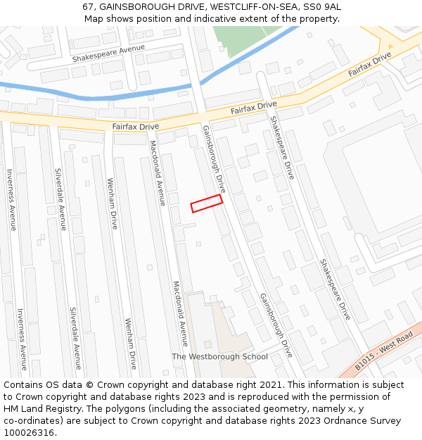 67, GAINSBOROUGH DRIVE, WESTCLIFF-ON-SEA, SS0 9AL: Location map and indicative extent of plot