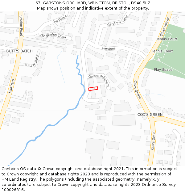 67, GARSTONS ORCHARD, WRINGTON, BRISTOL, BS40 5LZ: Location map and indicative extent of plot