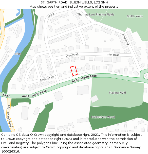 67, GARTH ROAD, BUILTH WELLS, LD2 3NH: Location map and indicative extent of plot