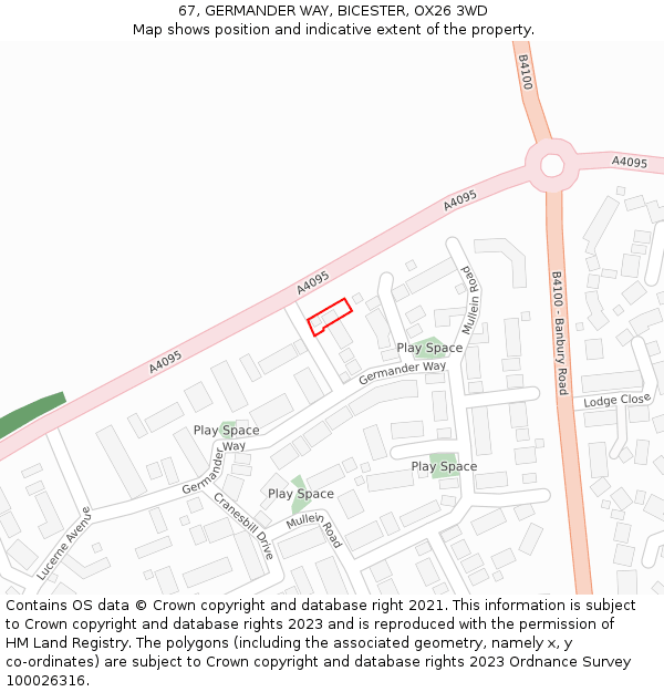 67, GERMANDER WAY, BICESTER, OX26 3WD: Location map and indicative extent of plot