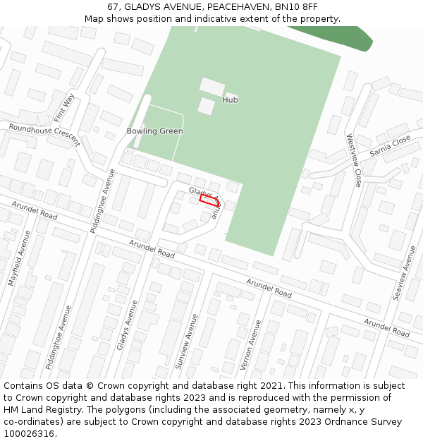 67, GLADYS AVENUE, PEACEHAVEN, BN10 8FF: Location map and indicative extent of plot