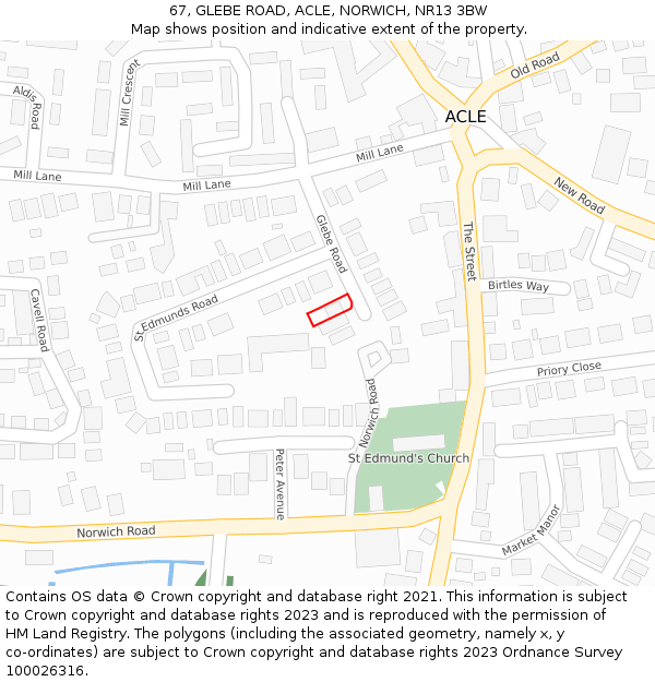 67, GLEBE ROAD, ACLE, NORWICH, NR13 3BW: Location map and indicative extent of plot