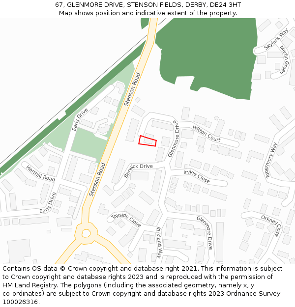 67, GLENMORE DRIVE, STENSON FIELDS, DERBY, DE24 3HT: Location map and indicative extent of plot