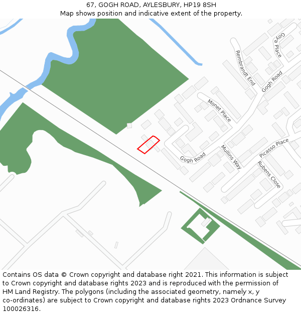 67, GOGH ROAD, AYLESBURY, HP19 8SH: Location map and indicative extent of plot