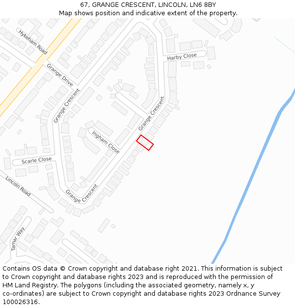 67, GRANGE CRESCENT, LINCOLN, LN6 8BY: Location map and indicative extent of plot