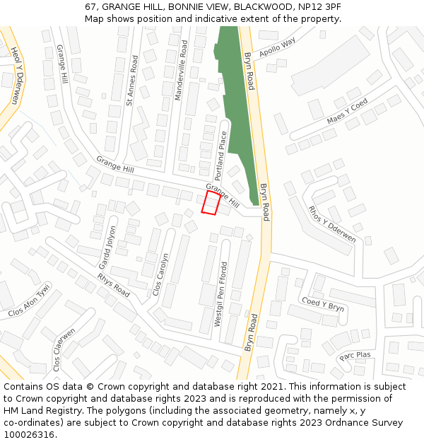 67, GRANGE HILL, BONNIE VIEW, BLACKWOOD, NP12 3PF: Location map and indicative extent of plot