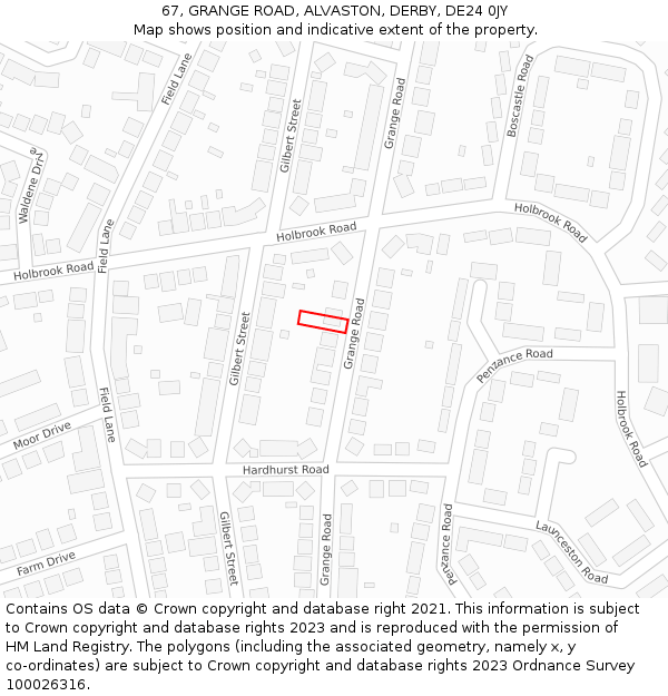 67, GRANGE ROAD, ALVASTON, DERBY, DE24 0JY: Location map and indicative extent of plot