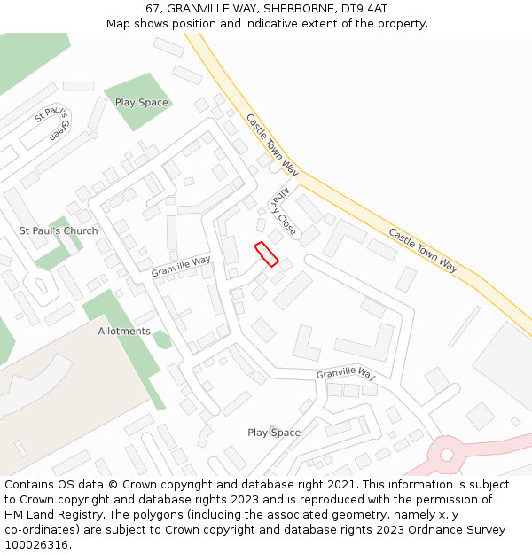 67, GRANVILLE WAY, SHERBORNE, DT9 4AT: Location map and indicative extent of plot