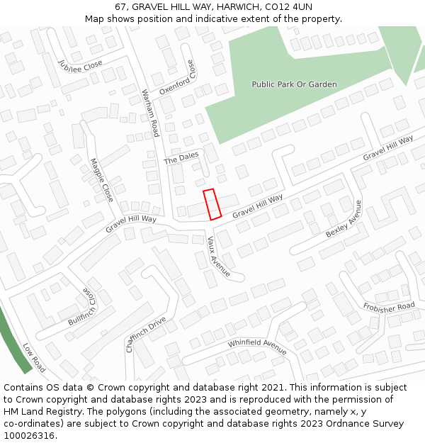 67, GRAVEL HILL WAY, HARWICH, CO12 4UN: Location map and indicative extent of plot