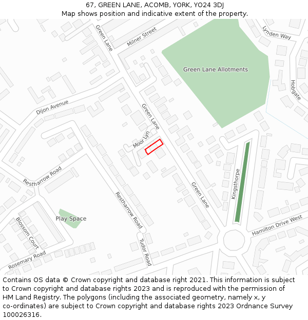 67, GREEN LANE, ACOMB, YORK, YO24 3DJ: Location map and indicative extent of plot