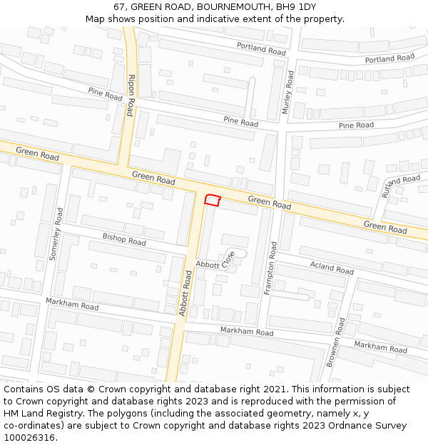 67, GREEN ROAD, BOURNEMOUTH, BH9 1DY: Location map and indicative extent of plot