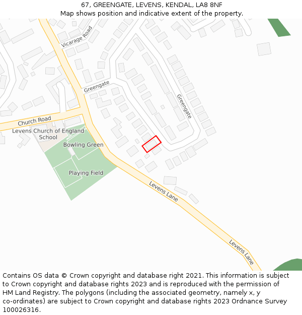 67, GREENGATE, LEVENS, KENDAL, LA8 8NF: Location map and indicative extent of plot