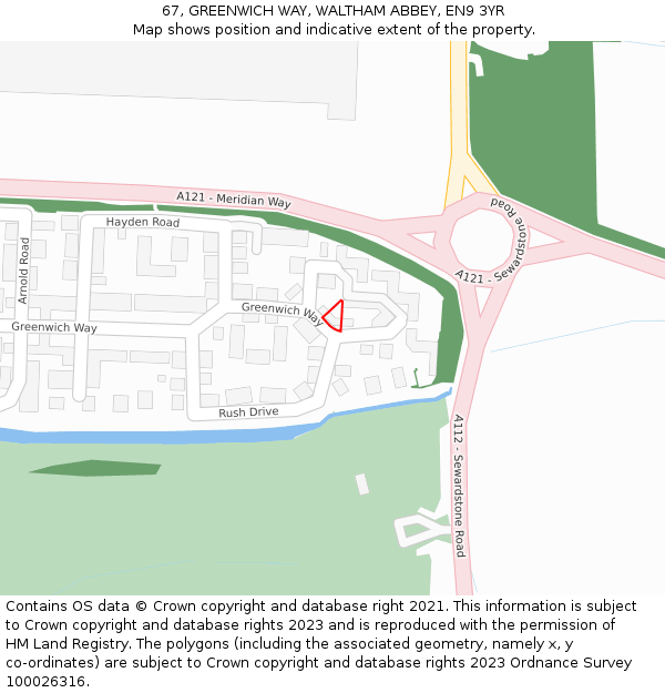 67, GREENWICH WAY, WALTHAM ABBEY, EN9 3YR: Location map and indicative extent of plot