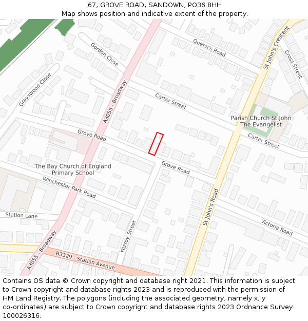 67, GROVE ROAD, SANDOWN, PO36 8HH: Location map and indicative extent of plot