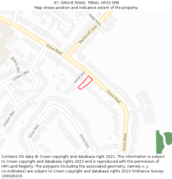 67, GROVE ROAD, TRING, HP23 5PB: Location map and indicative extent of plot