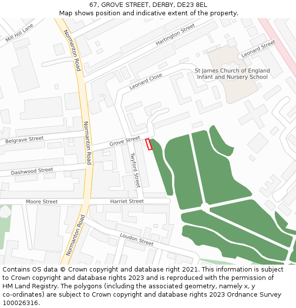 67, GROVE STREET, DERBY, DE23 8EL: Location map and indicative extent of plot