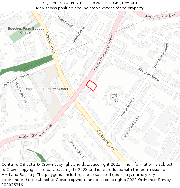 67, HALESOWEN STREET, ROWLEY REGIS, B65 0HE: Location map and indicative extent of plot