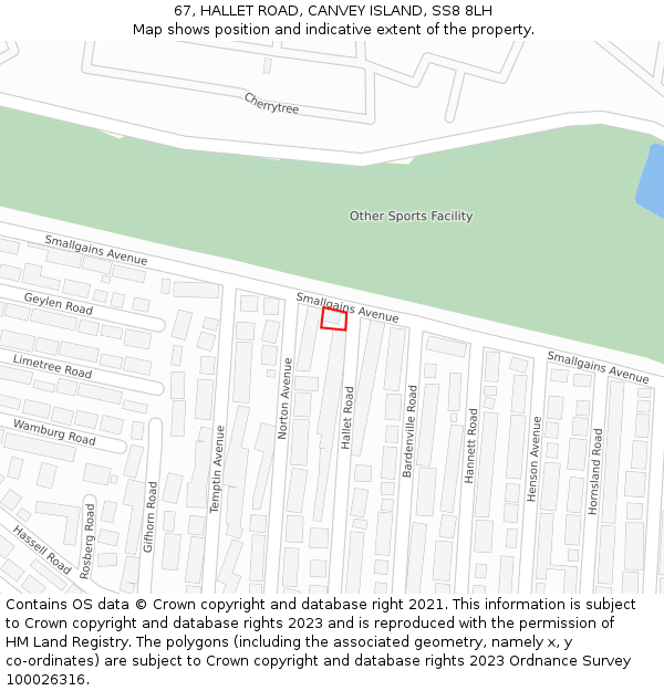 67, HALLET ROAD, CANVEY ISLAND, SS8 8LH: Location map and indicative extent of plot