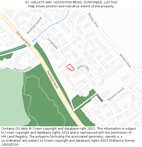 67, HALLEYS WAY, HOUGHTON REGIS, DUNSTABLE, LU5 5HZ: Location map and indicative extent of plot