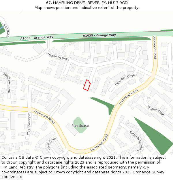 67, HAMBLING DRIVE, BEVERLEY, HU17 9GD: Location map and indicative extent of plot