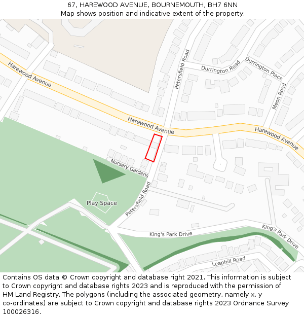 67, HAREWOOD AVENUE, BOURNEMOUTH, BH7 6NN: Location map and indicative extent of plot