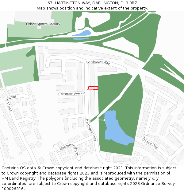 67, HARTINGTON WAY, DARLINGTON, DL3 0RZ: Location map and indicative extent of plot