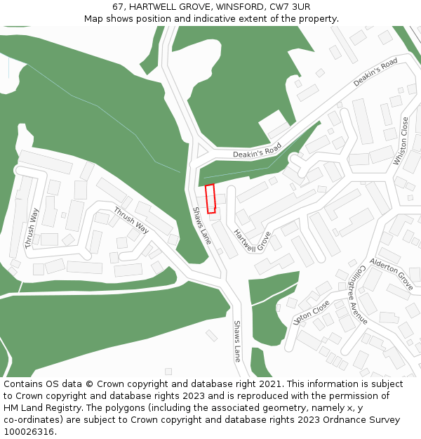 67, HARTWELL GROVE, WINSFORD, CW7 3UR: Location map and indicative extent of plot