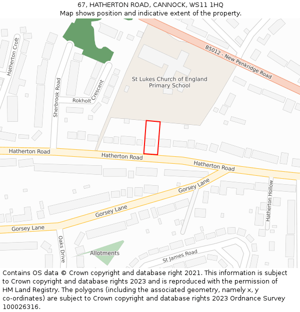 67, HATHERTON ROAD, CANNOCK, WS11 1HQ: Location map and indicative extent of plot