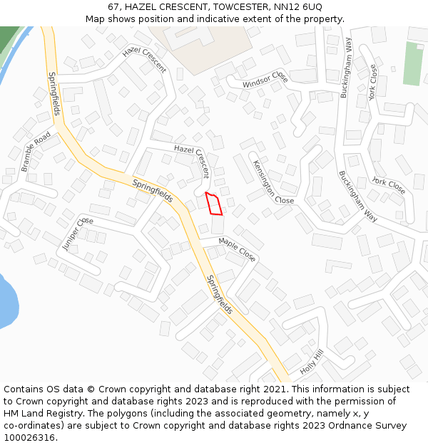 67, HAZEL CRESCENT, TOWCESTER, NN12 6UQ: Location map and indicative extent of plot