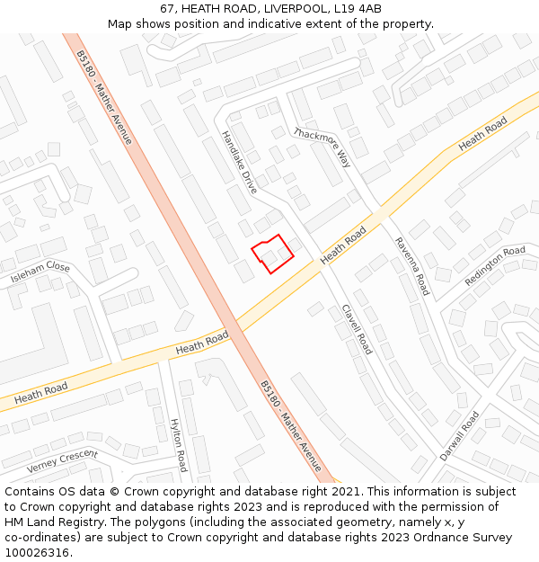 67, HEATH ROAD, LIVERPOOL, L19 4AB: Location map and indicative extent of plot