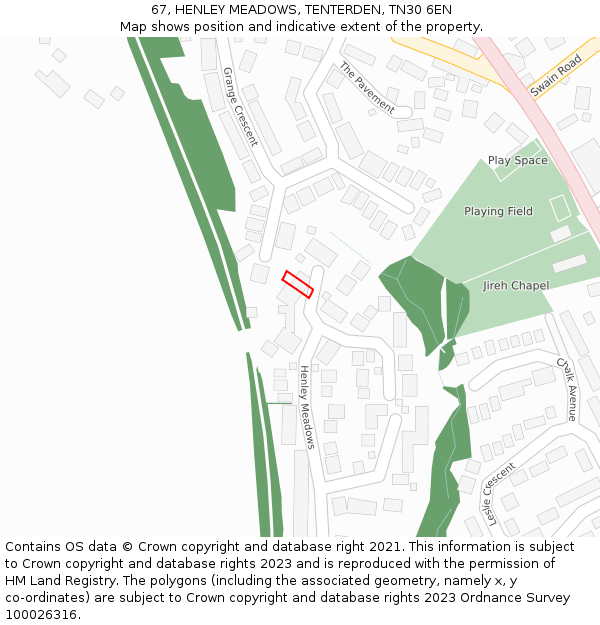 67, HENLEY MEADOWS, TENTERDEN, TN30 6EN: Location map and indicative extent of plot