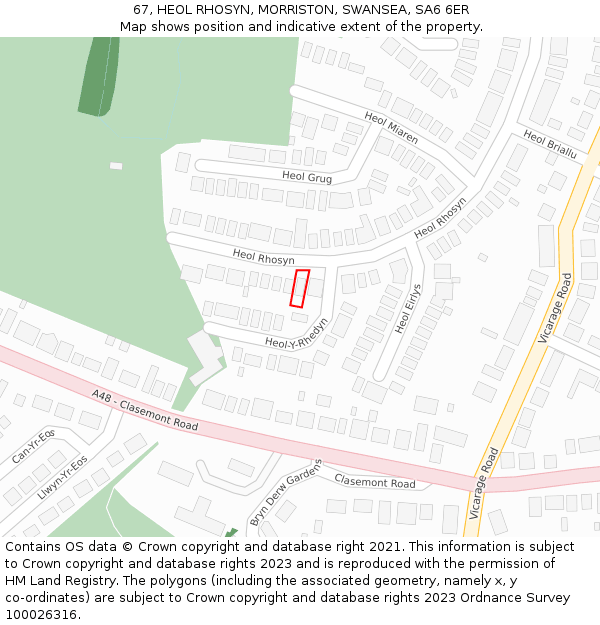 67, HEOL RHOSYN, MORRISTON, SWANSEA, SA6 6ER: Location map and indicative extent of plot