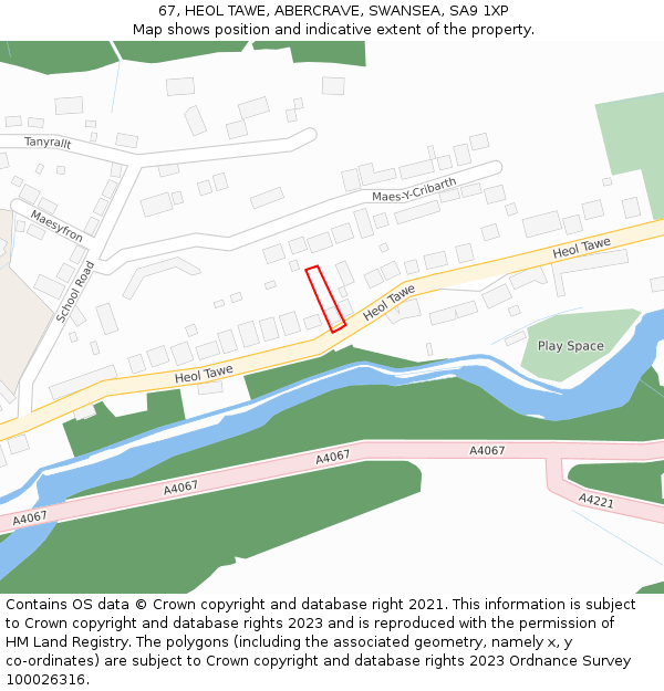 67, HEOL TAWE, ABERCRAVE, SWANSEA, SA9 1XP: Location map and indicative extent of plot