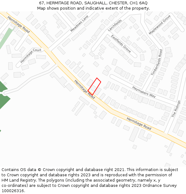 67, HERMITAGE ROAD, SAUGHALL, CHESTER, CH1 6AQ: Location map and indicative extent of plot