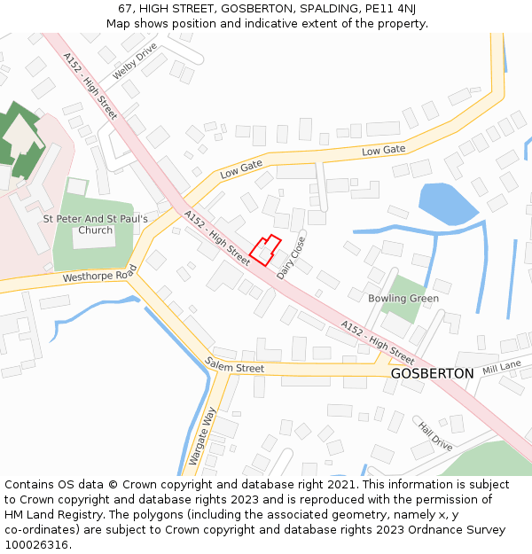 67, HIGH STREET, GOSBERTON, SPALDING, PE11 4NJ: Location map and indicative extent of plot