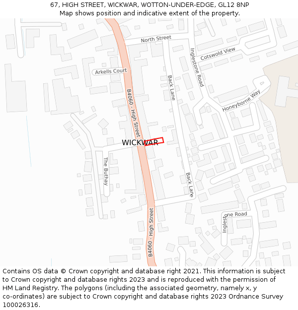 67, HIGH STREET, WICKWAR, WOTTON-UNDER-EDGE, GL12 8NP: Location map and indicative extent of plot