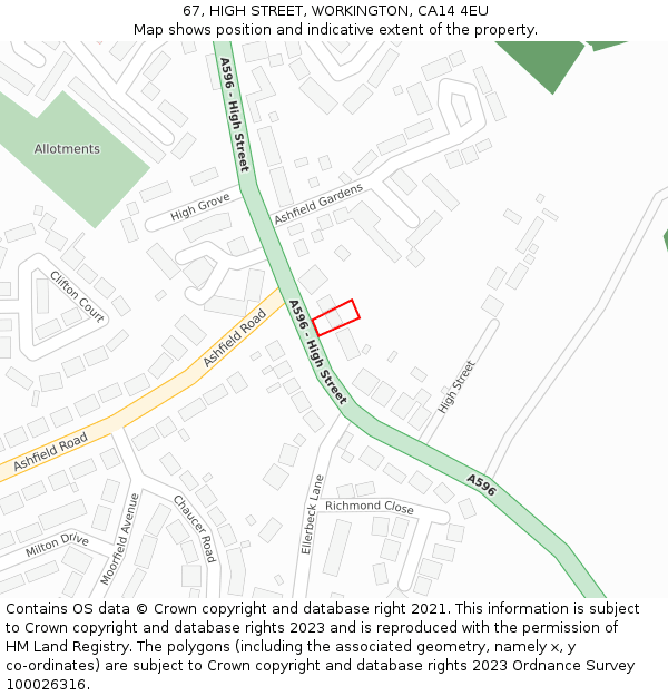 67, HIGH STREET, WORKINGTON, CA14 4EU: Location map and indicative extent of plot