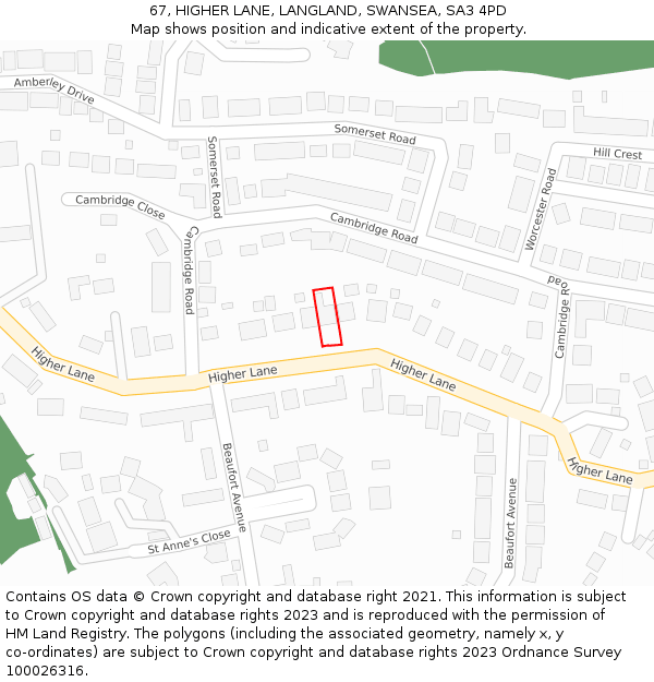 67, HIGHER LANE, LANGLAND, SWANSEA, SA3 4PD: Location map and indicative extent of plot