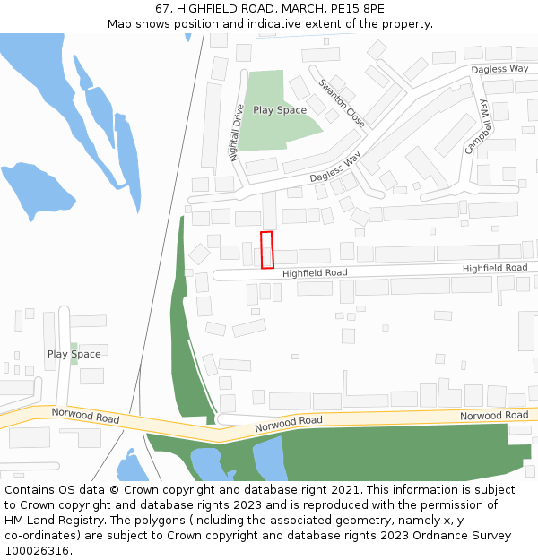 67, HIGHFIELD ROAD, MARCH, PE15 8PE: Location map and indicative extent of plot