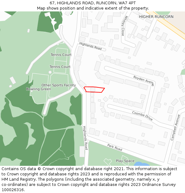 67, HIGHLANDS ROAD, RUNCORN, WA7 4PT: Location map and indicative extent of plot