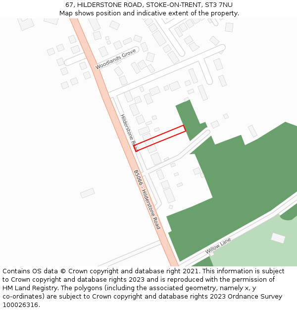 67, HILDERSTONE ROAD, STOKE-ON-TRENT, ST3 7NU: Location map and indicative extent of plot