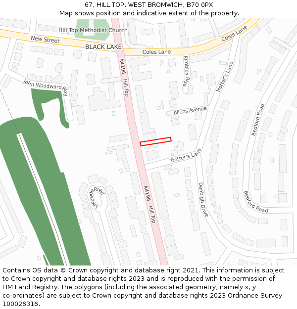 67, HILL TOP, WEST BROMWICH, B70 0PX: Location map and indicative extent of plot