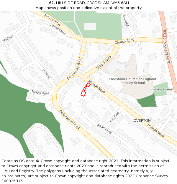 67, HILLSIDE ROAD, FRODSHAM, WA6 6AH: Location map and indicative extent of plot